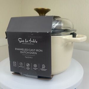 Sur La Table Enamel-Coated Cast Iron Dutch Oven Pot w/ Oven Safe Glass Lid 3qt
